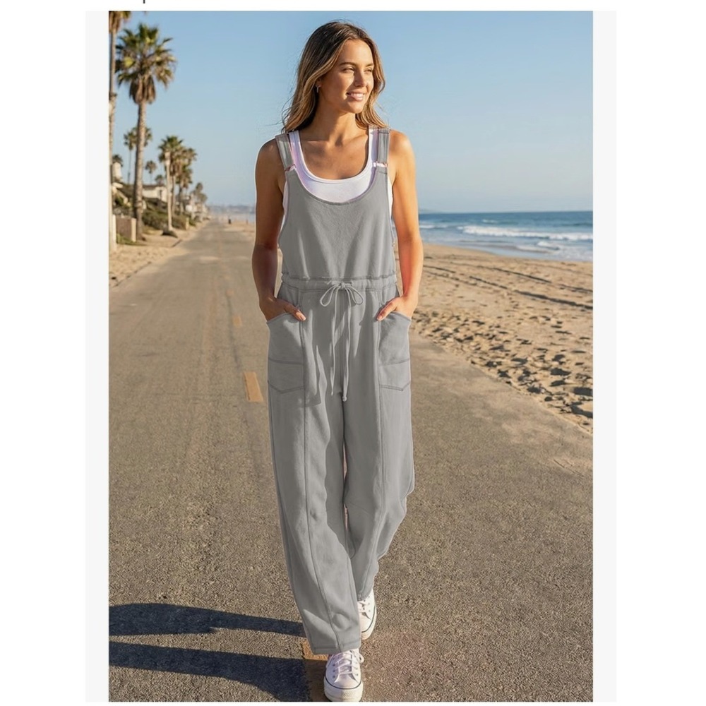 NWT Womens Casual Overalls Wide Leg Barrel Leg Romper Jumpsuit with Pockets sz M